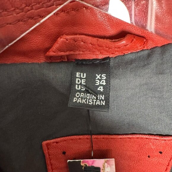 Mauritius Leather Women's Christy Scatter Star Red Leather Moto Jacket Size XS - Picture 5 of 16